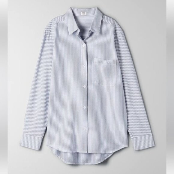 Aritzia Sunday Best Montana Blue Striped Boyfriend Button Down Shirt Size Medium - Picture 3 of 16